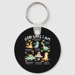 Porte-clés Dieu dit que je suis Verset biblique dinosaure Ins