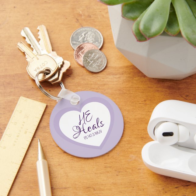Porte-clés Dieu guérit les cœurs brisés Violet clair Confort (Bureau)
