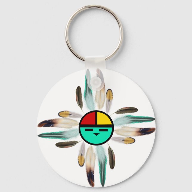 Porte-clés Dieu Soleil Zia avec plumes (Recto)