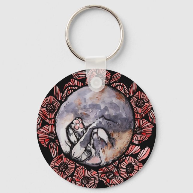 Porte-clés Dilute Calico Kitty Chat Red Poppy Flower Chats (Recto)