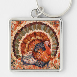 Porte-clés Dinde de l'automne impressionniste rustique