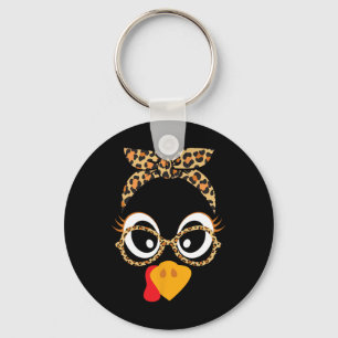 Porte-clés Dinde de Thanksgiving Visage Tête de Léopard et Gl