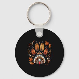 Porte-clés Dinde Empreinte de Patte de Chien Automne Thanksgi