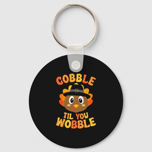Porte-clés Dinde mignonne de Thanksgiving Gobble jusqu'à ce q (Recto)
