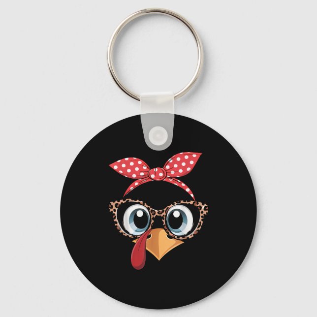 Porte-clés Dinde Visage Léopard Bandeau Thanksgiving Pèlerin  (Recto)
