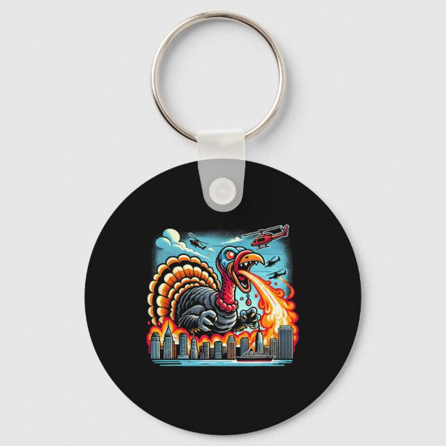 Porte-clés Dindozilla – Dino Dinde de Thanksgiving cracheur d (Recto)