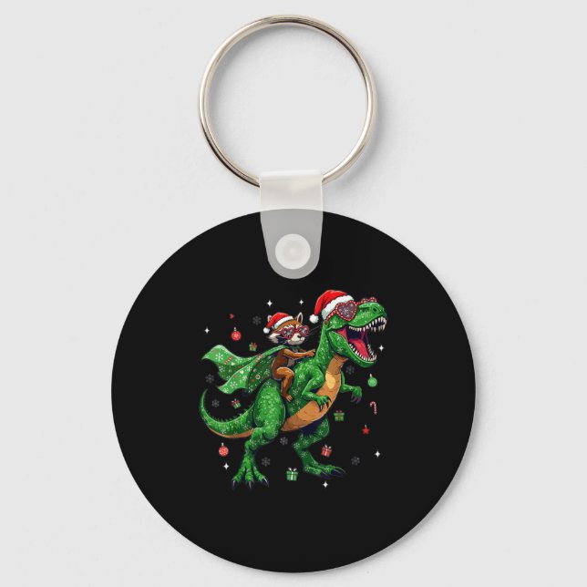 Porte-clés Dinosaur Christmas T Rex Raccoon Santa Holiday  (Recto)