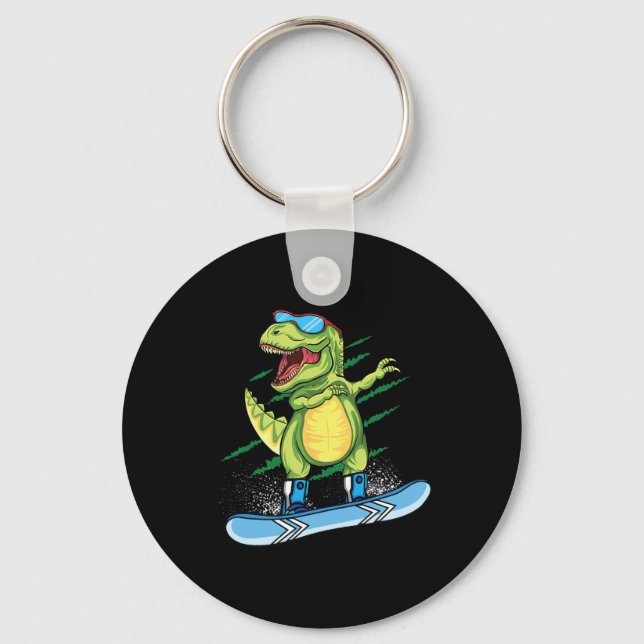 Porte-clés Dinosaure cool snowboard ski dabbing T Rex neige (Recto)
