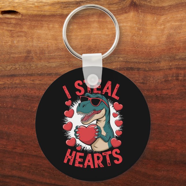 Porte-clés Dinosaure de la Saint-Valentin Je vole les cœurs A (Recto)