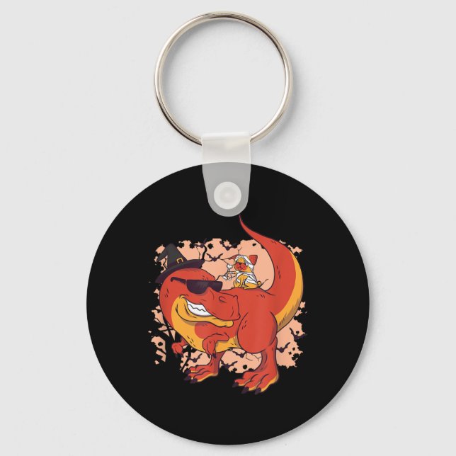 Porte-clés Dinosaure Et Chien - Halloween Drôle (Recto)