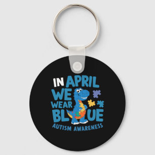 Porte-clés Dinosaure T-rex En Avril Nous Portons Bleu Mois de