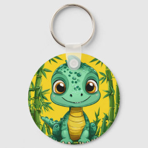 Porte-clés Dinosaure Vert de Dessin Animé Adorable