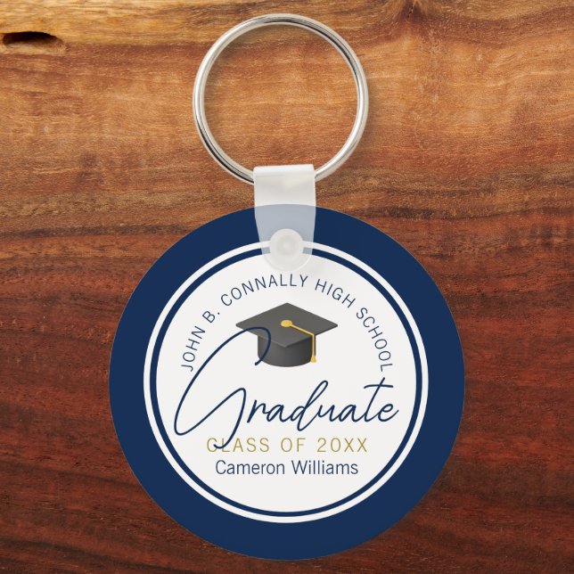 Porte-clés Diplômé bleu marine chic personnalisé pour la remi (Recto)