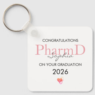 Porte-clés Diplôme de pharmacien personnalisé avec nom et ann