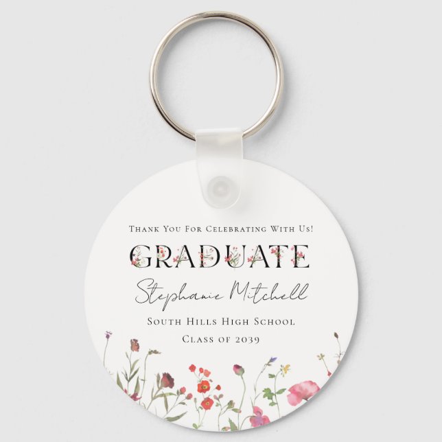 Porte-clés Diplôme Fleur Sauvage Élégante (Recto)