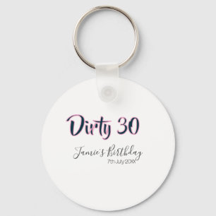 Porte-clés Dirty 30 joyeux anniversaire nom date rose gris ca