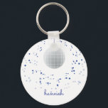 Porte-clés Disco Ball Dancer<br><div class="desc">Delight the dancer in your life with this blue and purple disco ball themed key chain. Text is customizable. Perfect for adults and kids. Part of a collection from Parcel Studios.</div>