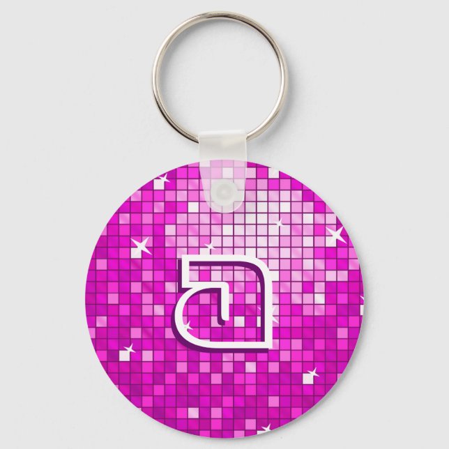 Porte-clés Disco Carreaux rose "monogramme" porte - clé rond (Recto)