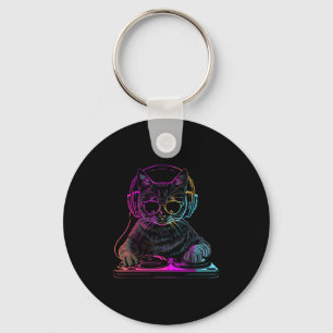Porte-clés Dj Cat Edm Techno House Musique Amusant Chat Amate