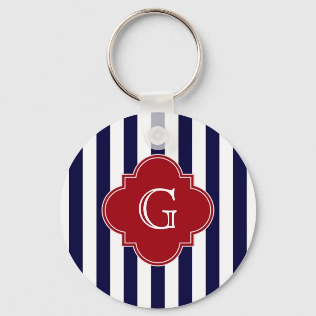 Porte-clés Dk Bleu Bleu Blancs Cranberry Quatrefoil Monogramm (Recto)