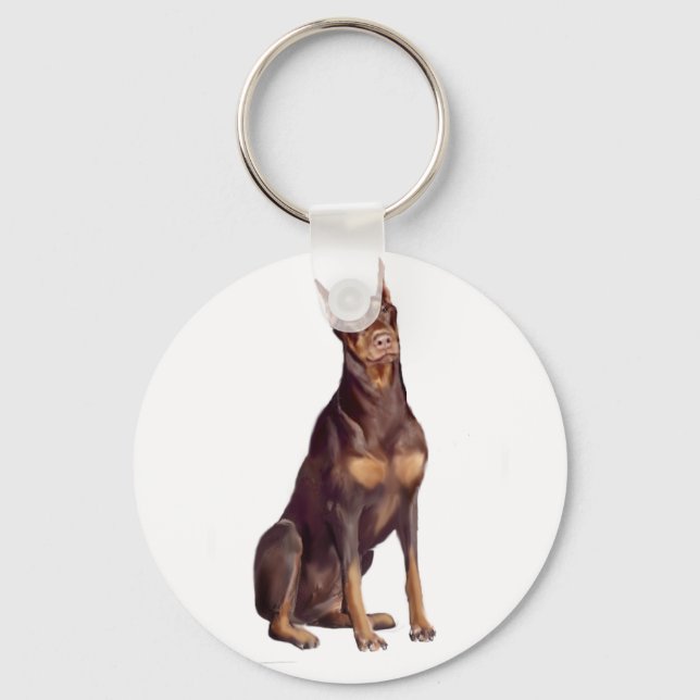 Porte-clés Doberman (assis rouge) (Recto)