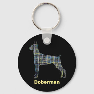 Porte-clés Doberman Chien Silhouette Jaune et Grille Noire