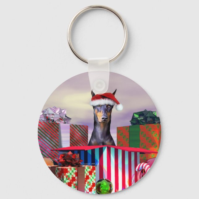 Porte-clés Doberman Christmas Surprise (Recto)