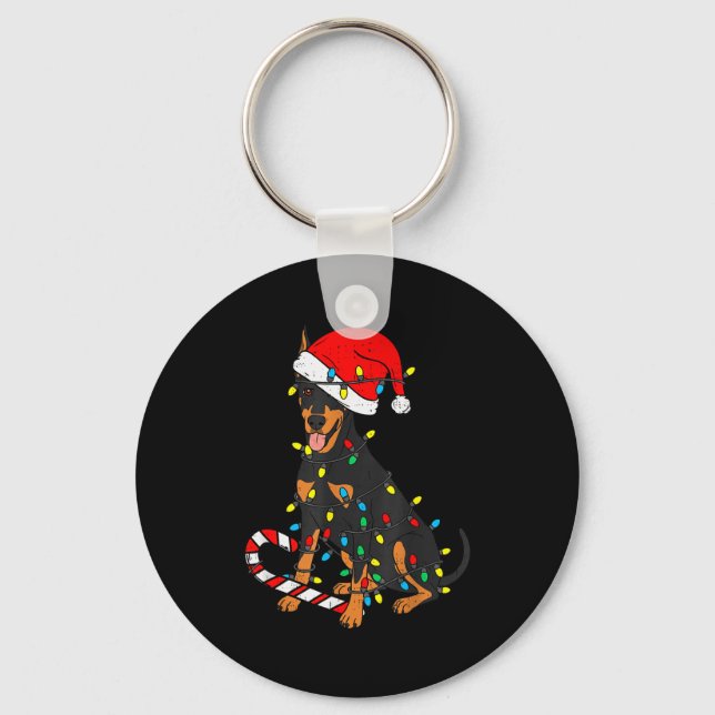 Porte-clés Doberman Dog Christmas Lights Santa Xmas Pet Dog L (Recto)