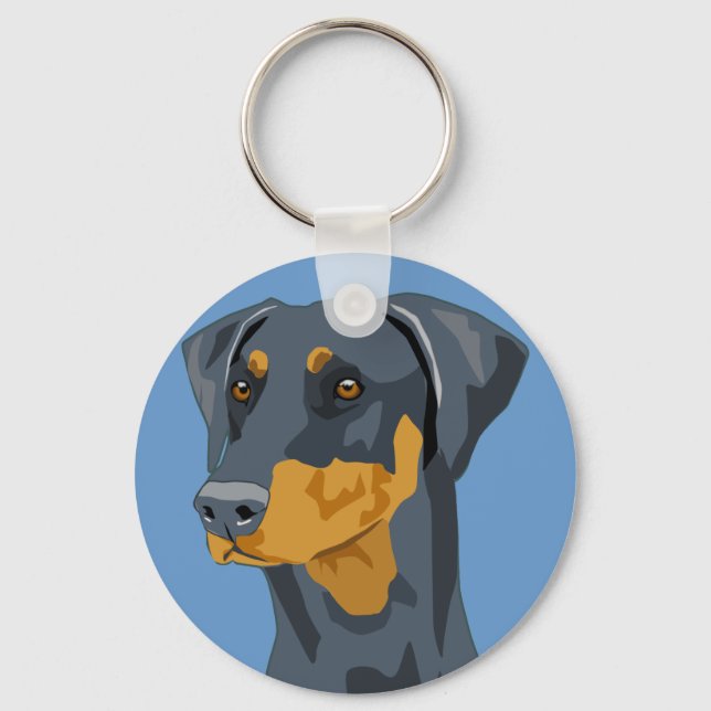 Porte-clés Doberman Head, Blue, Uncropped (Recto)