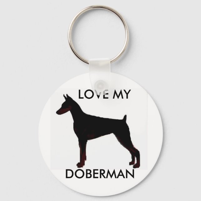 Porte-clés doberman noir, AIME MON, DOBERMAN (Recto)