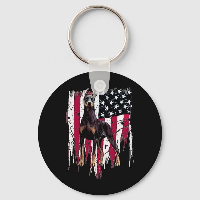 Porte-clés Doberman Pinscher Drapeau Américain États-Unis Inc (Recto)