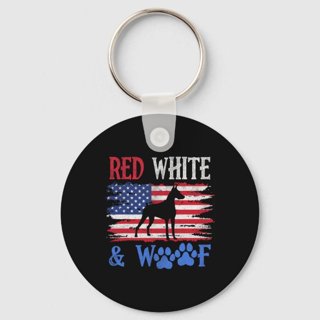 Porte-clés Doberman Pinscher Drapeau Américain Rouge Blanc Et (Recto)