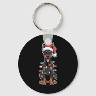 Porte-clés Doberman Pinscher Enveloppé Dans Les Lumières De N