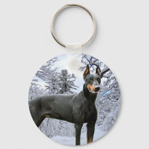 Porte-clés Doberman Pinscher Winter Snow Keychain