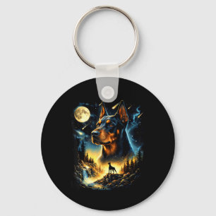 Porte-clés Dobermann Pinscher vintage 90 criant à la Lune