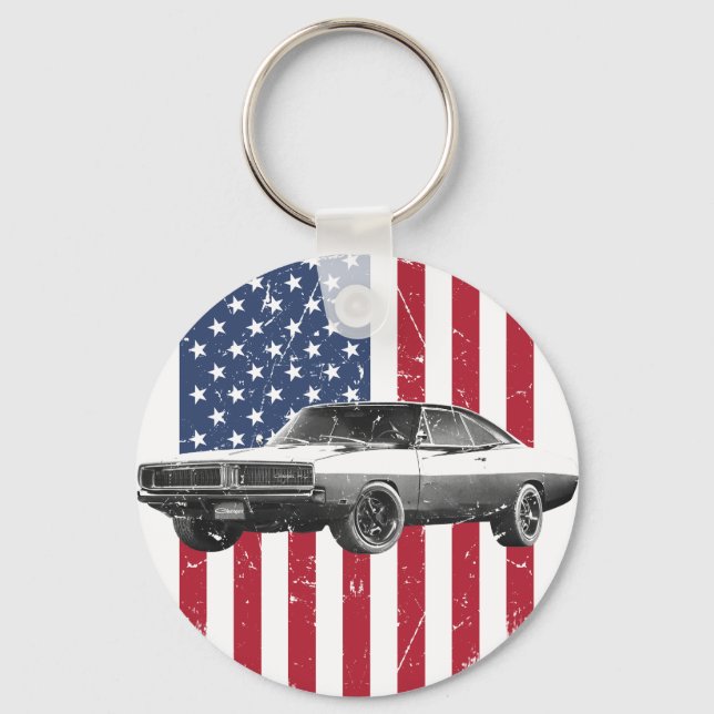 Porte-clés Dodge Charger drapeau américain (Recto)