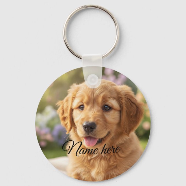 Porte-clés Dog cat pet name photo template simple minimal  (Recto)