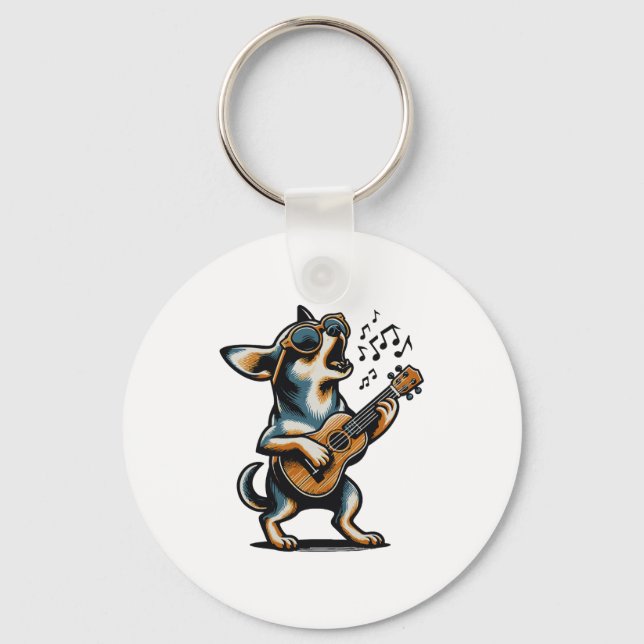 Porte-clés Dog Playing Guitar Singing Chihuahua Funny Dog Mar (Recto)
