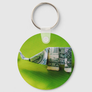 Porte-clés Dollar bill origami Elephant on Green background