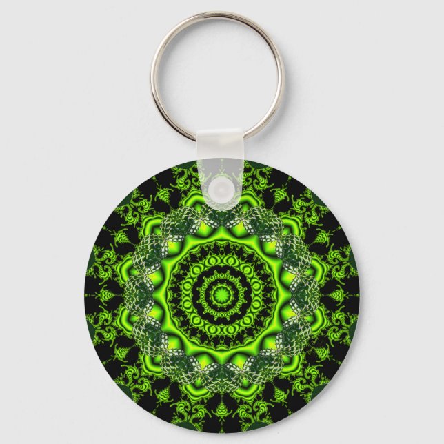 Porte-clés Dôme de forêt Mandala, Abstrait Green Woods (Recto)