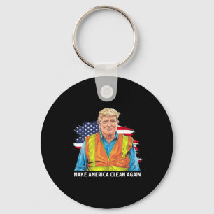 Porte-clés Donald Trump portant un gilet de poubelle Make Ame