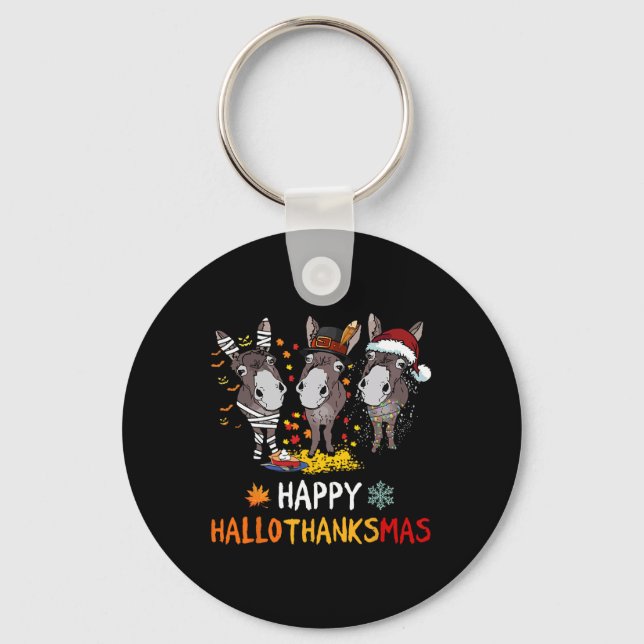 Porte-clés Donkey Happy Hallothanksmas Halloween Thanksgiving (Recto)