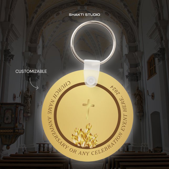 Porte-clés doré marron Souvenir chrétien d'église (Créateur téléchargé)