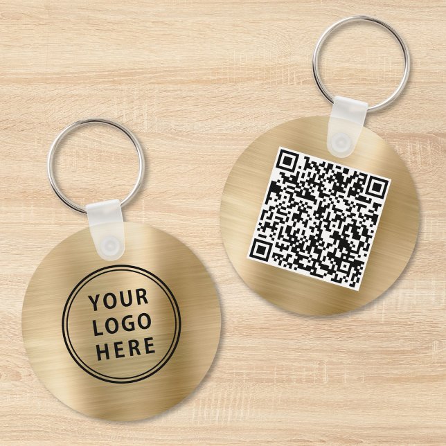 Porte-clés doré promotionnel avec code QR de logo  (Modern Logo QR Code Promotional Gold Keychain)
