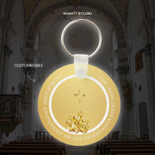 Porte-clés doré souvenir chrétien d'église