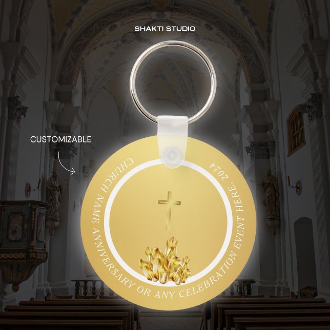 Porte-clés doré souvenir chrétien d'église (Créateur téléchargé)