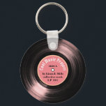 Porte-clés Dossier vinyle LP personnalisé avec son nom rose<br><div class="desc">Cool et design noir et rose d'un disque vinyle personnalisé avec le nom de l'artiste et le projet musical imprimé à l'avant et à l'arrière...  une excellente idée pour promouvoir votre groupe,  ou carrière en solo,  ou pour toute autre fin.</div>