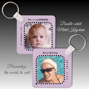 Porte-clés Double face 2 photos nom sunshine violet