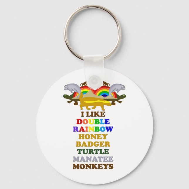 Porte-clés Double Rainbow Honey Badger Turtle singes manatés (Recto)