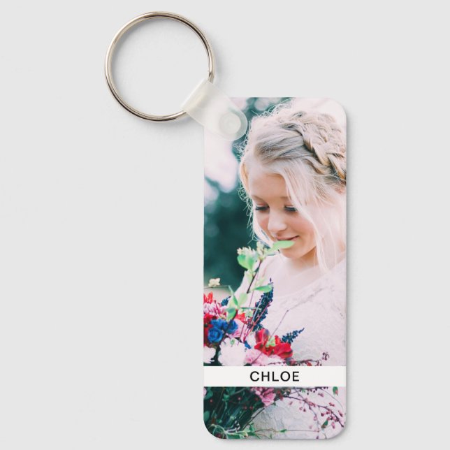 Porte-clés Double Sided 2 Photo & Name Metal Keychain (Recto)
